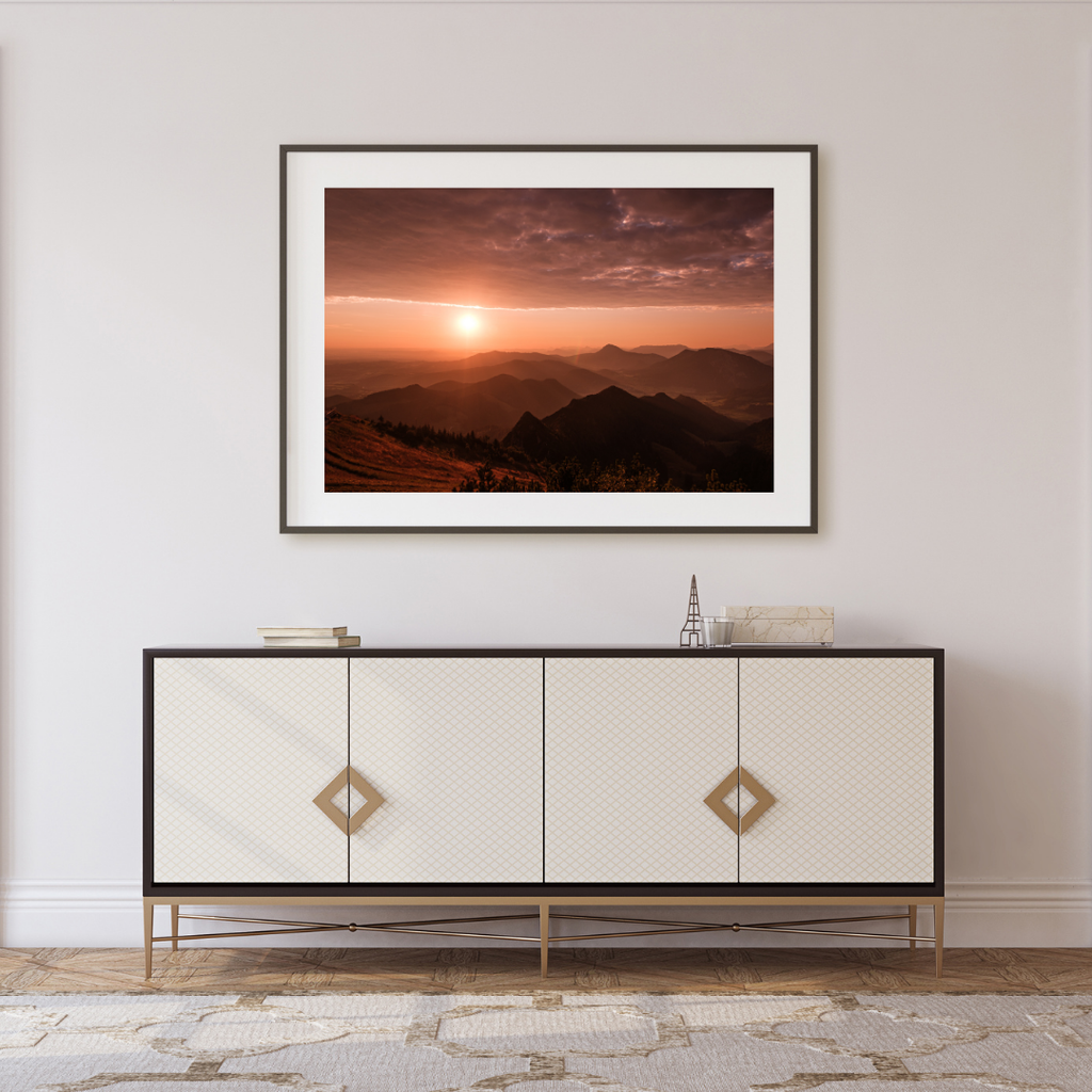 Chiemgau Sonnenaufgang – Fine Art Alpen Panorama | Goldenes Morgenlicht & Bergsilhouetten – Bayern Natur Wandkunst