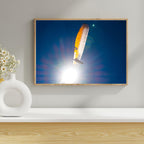 Paragliding Fotografie Poster | Moderne Wandkunst in Gelb & Blau - Geschenk für Abenteuerlustige
